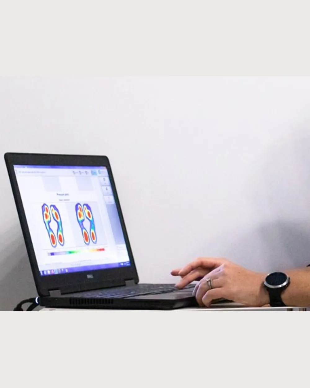 The Zebris pressure-analysis software showing a client's foot-pressure map at The Lab