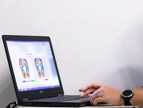 The Zebris pressure-analysis software showing a client's foot-pressure map at The Lab